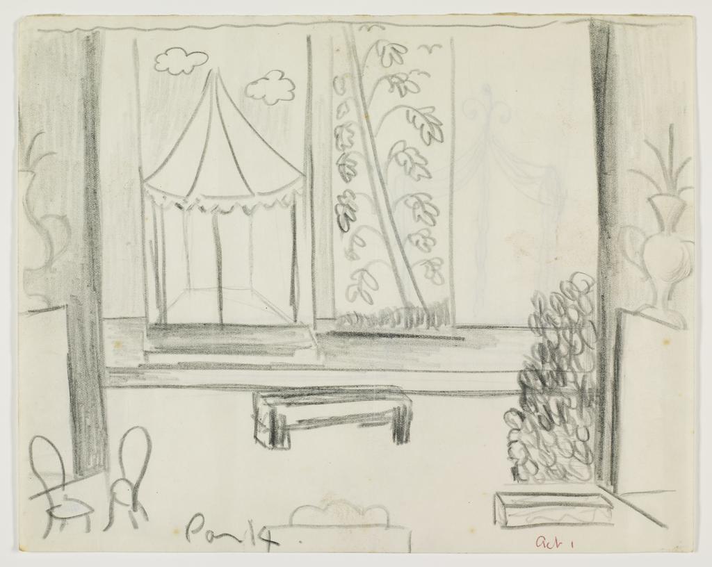 Stage designs for [The Thieves Carnival, by Jean Anouilh] Act 1