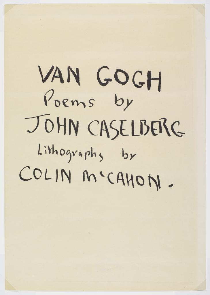 Van Gogh: Poems by John Caselberg. Lithographs by Colin McCahon