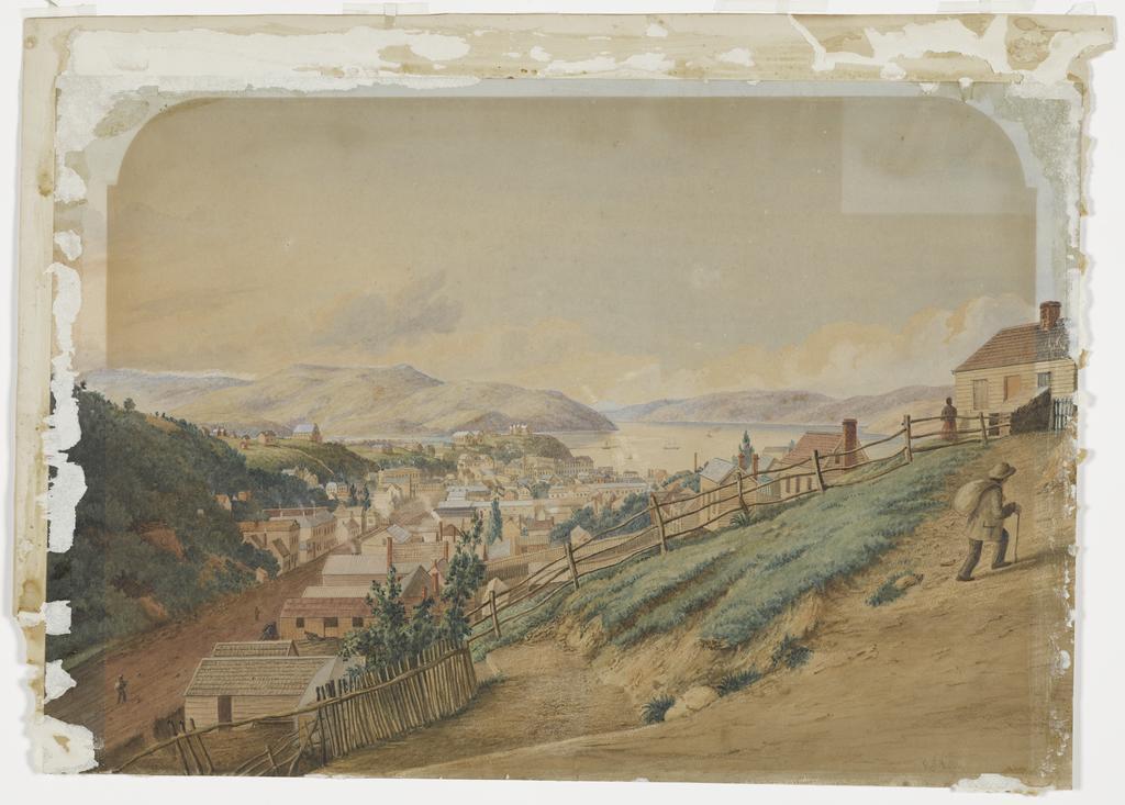 [Dunedin 1862, taken from the descent of Graham into McLaggan Street, down which the picture looks]