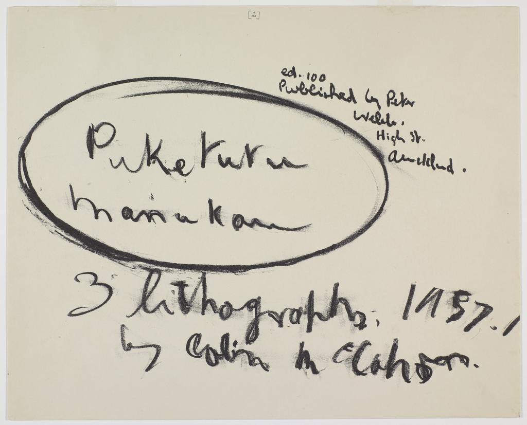 Puketutu, Manukau, 3 lithographs. title page