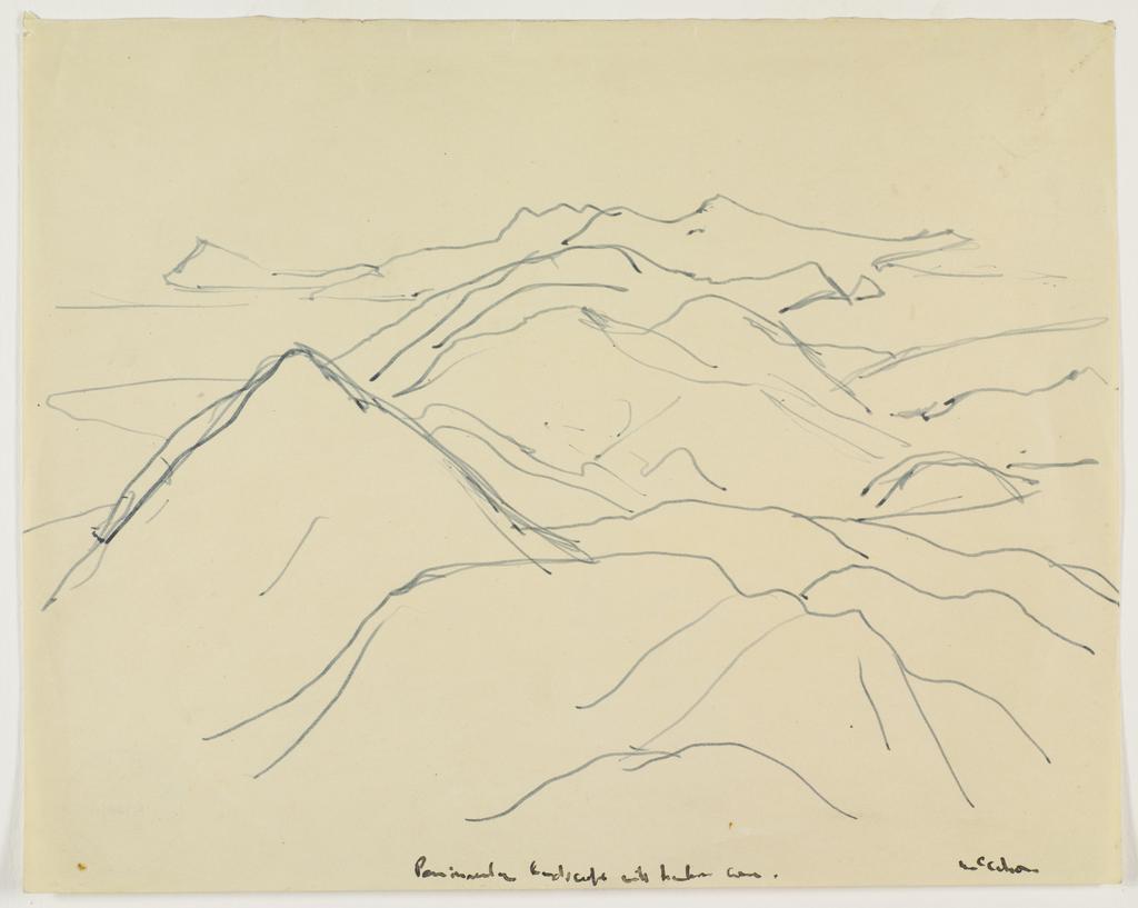 Working drawings for three paintings of the Otago Peninsula. Peninsula landscape with Harbour Cone