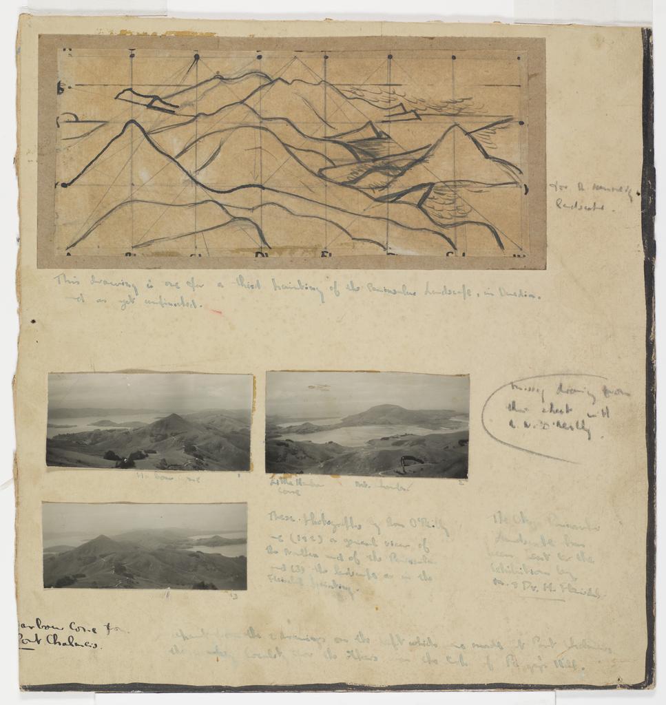 Working drawings for three paintings of the Otago Peninsula. For R. Kennedy landscape