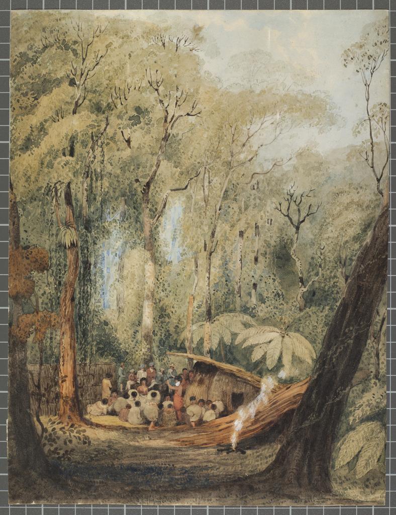 A tangi at Kopekehinga, Wairarapa. E Koro, the chief of Kaikokerri meeting some of the Huangaroa natives