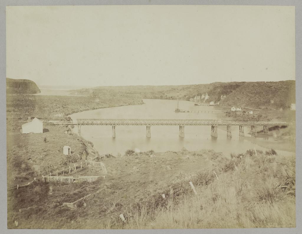 Patea River and bridge, showing the bar across the mouth of the river
