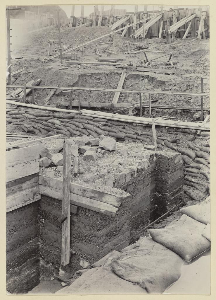 Close-up of reinforcing and sandbags