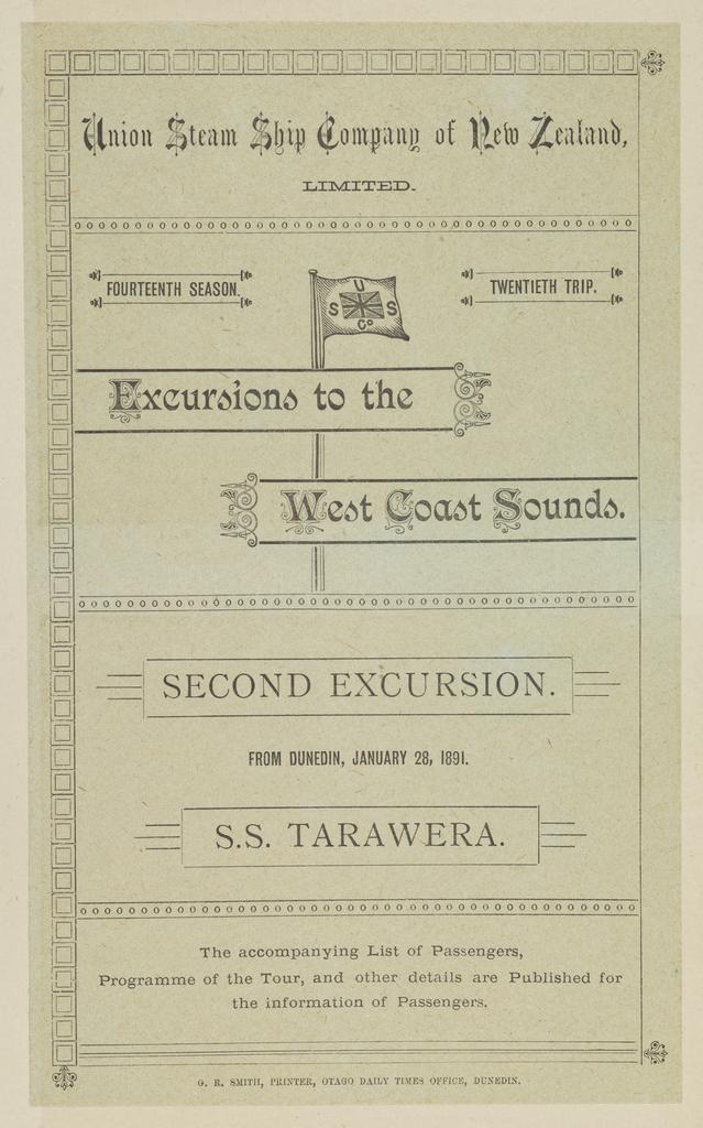 Union Steam Ship Company of New Zealand, Excursions to the West Coast Sounds