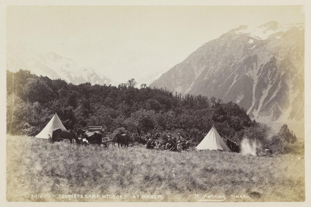 Tourists' camp, Mount Cook, at dinner