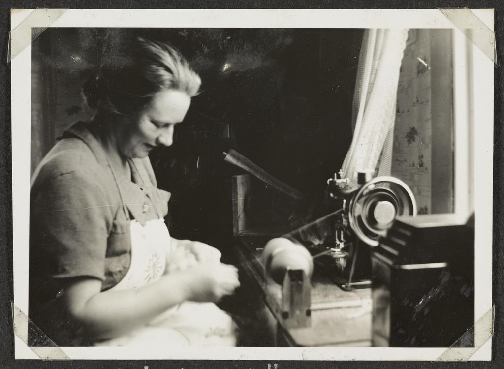 Pat, Helen's mother, spinning wool