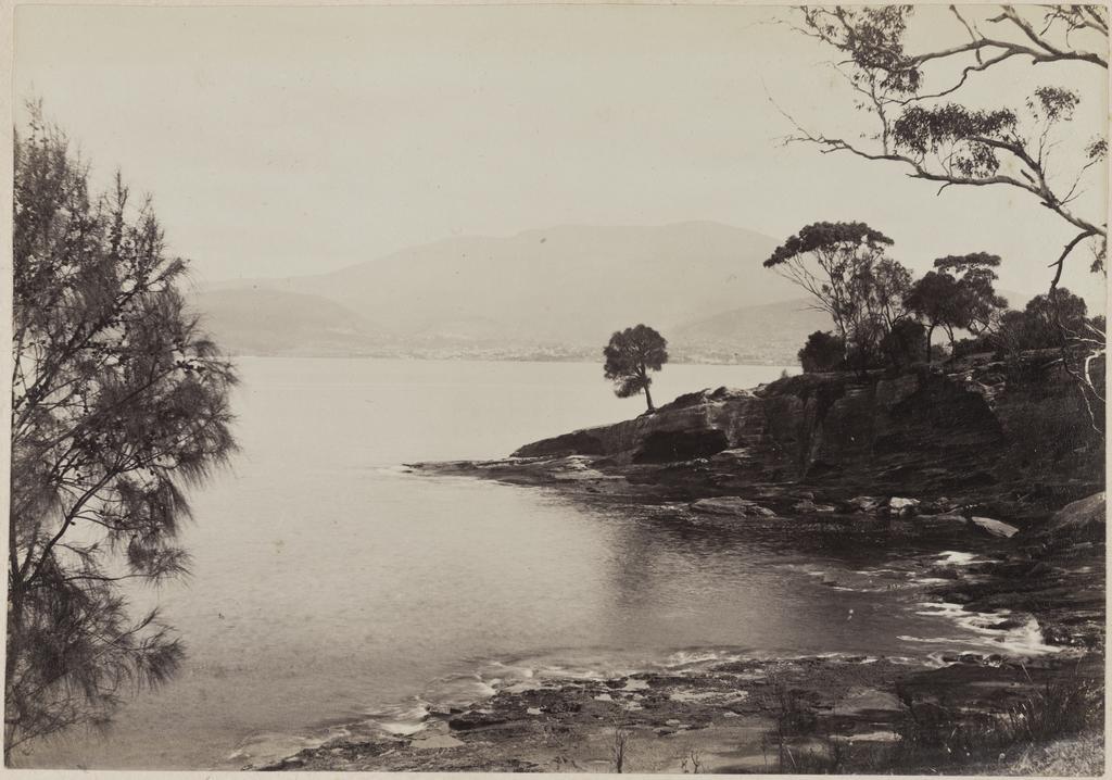 Distant view of Hobart from the coast