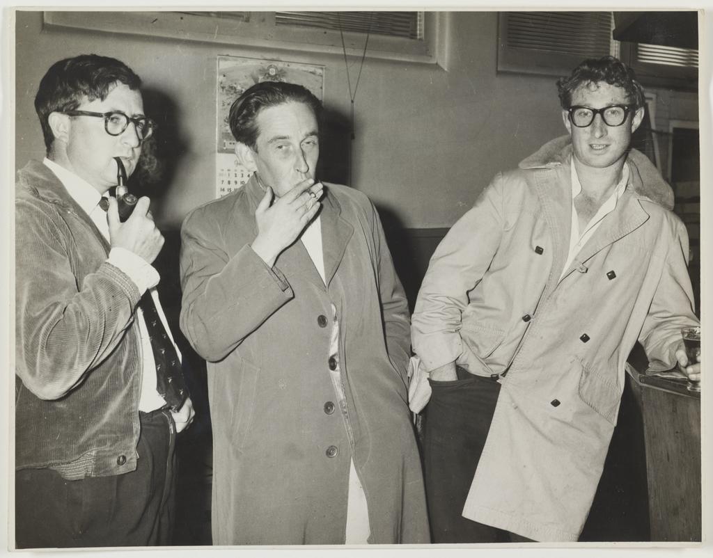 Victor O'Leary, James K. Baxter and Barry Crump at the Bowling Green Hotel, Dunedin