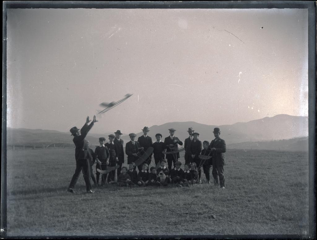 A launching in front of Dunedin Aero Club members