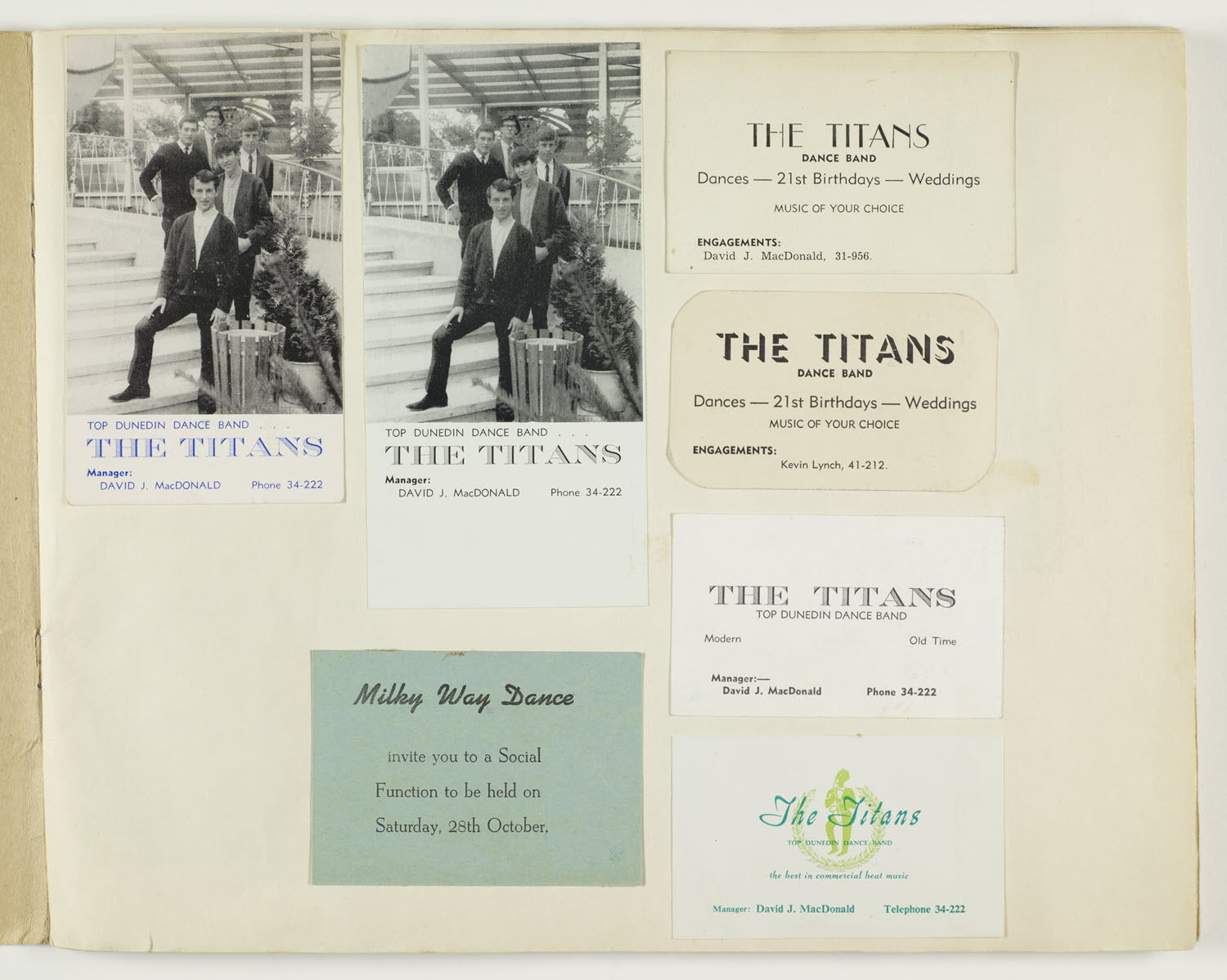 Business cards for The Titans, managed by David J. MacDonald
