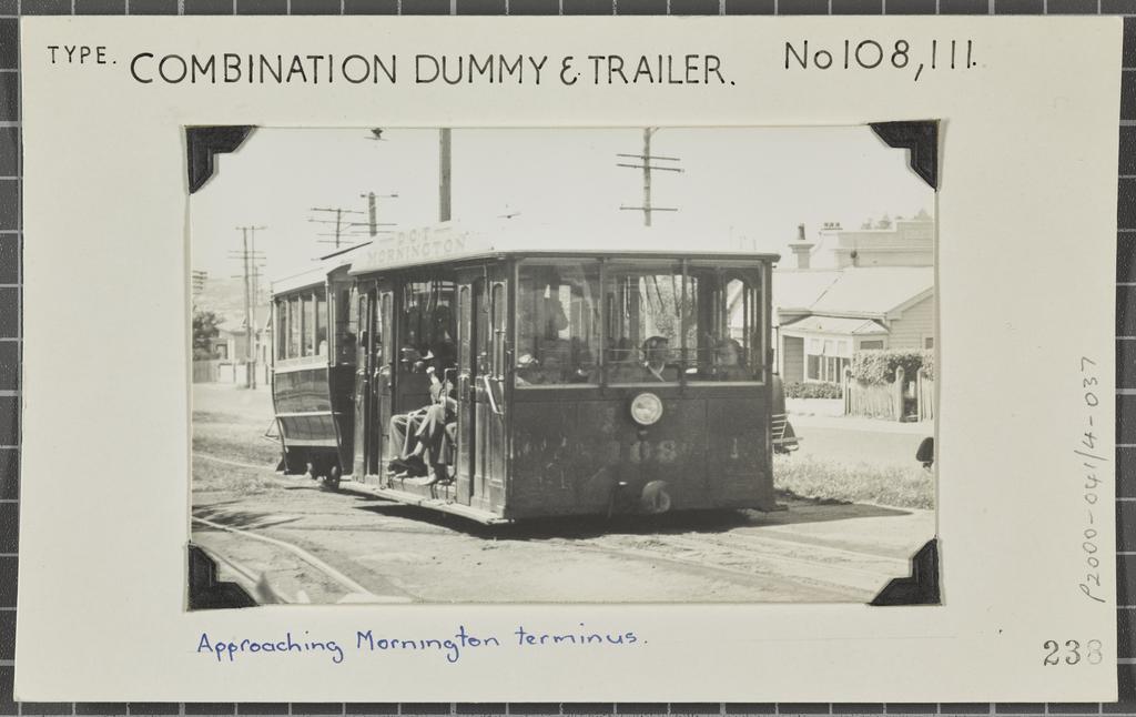 Combination Dummy and Trailer nos 108 and 111, approaching Mornington Terminus