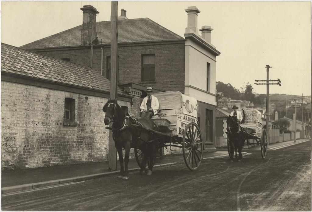 J.R Brown Bakery, staff and carts, Marion Street