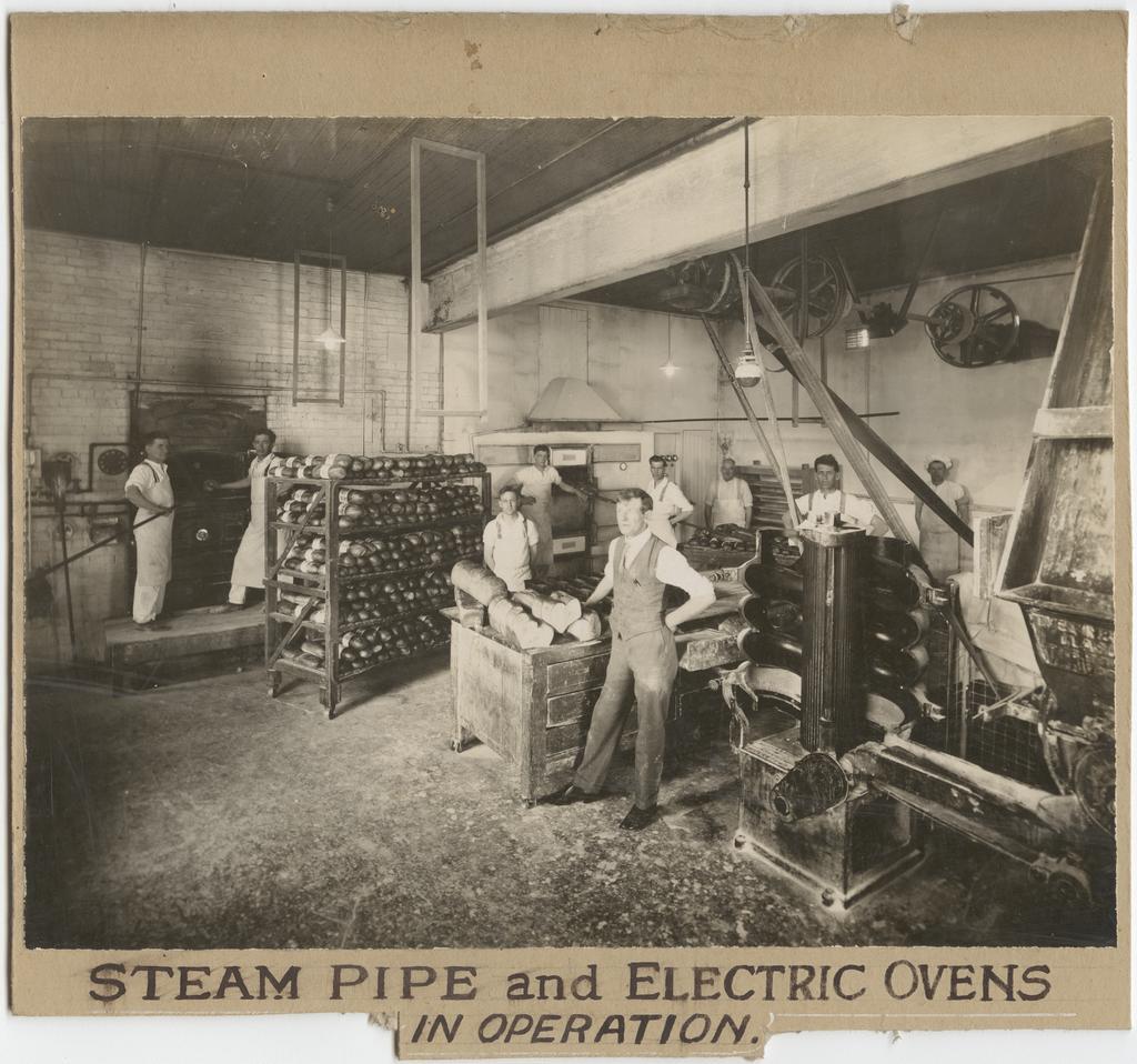 Steam pipe and electric ovens in operation