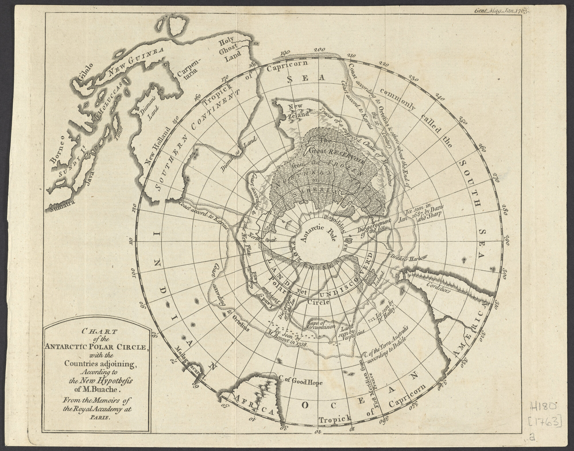 Chart of the Antarctic Polar Circle, with the Countries adjoining