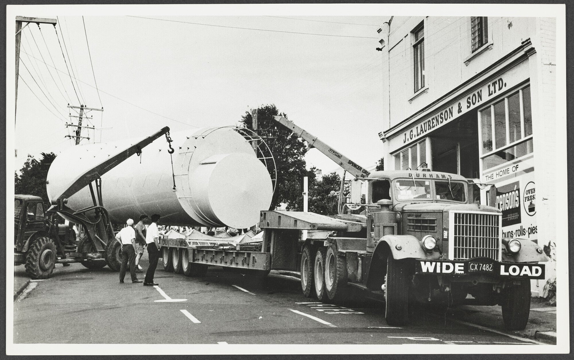 Truck with silo outside Laurenson's Bakery, Highgate, looking south