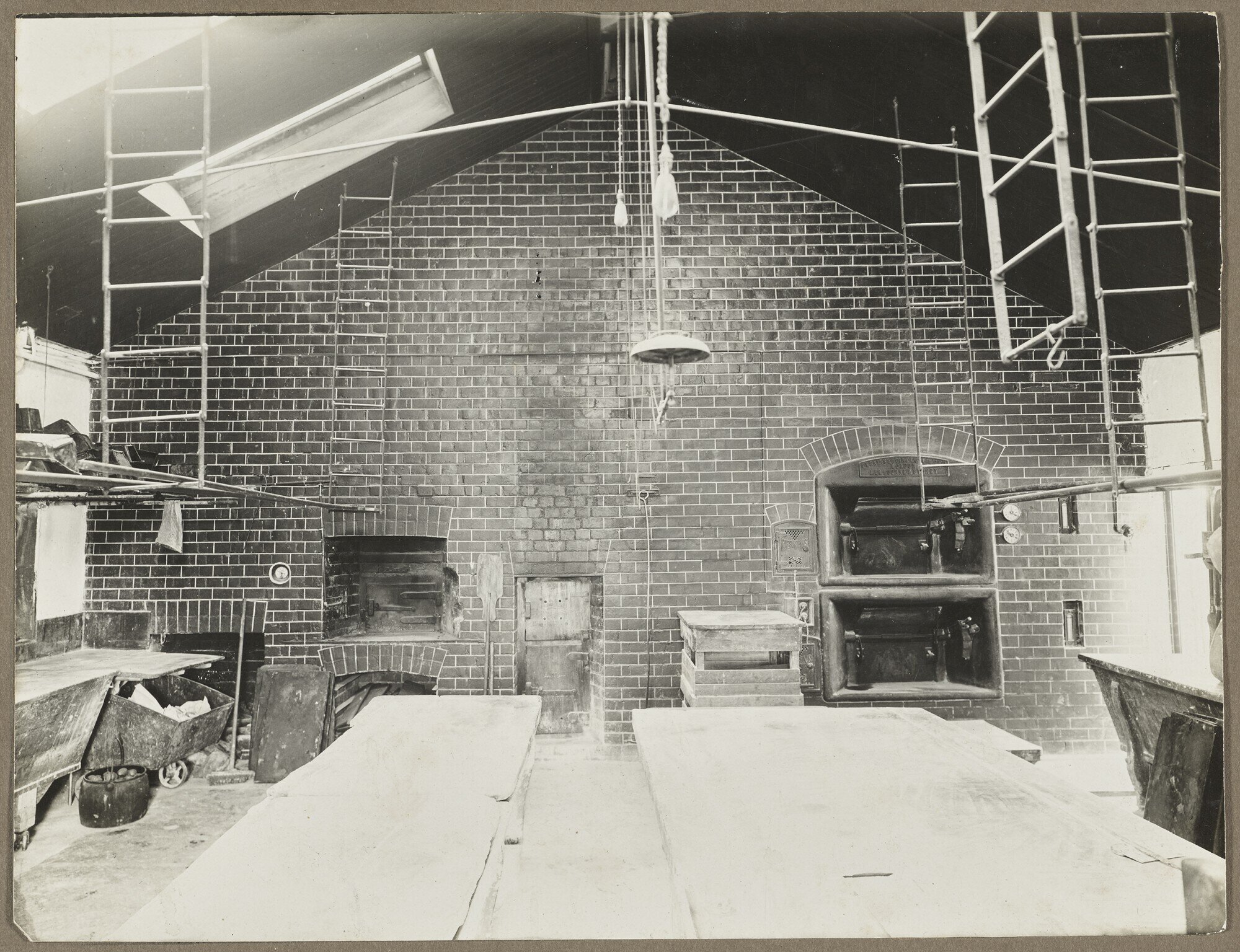 Laurenson's Bakery interior, opposite end to mixer, showing two ovens