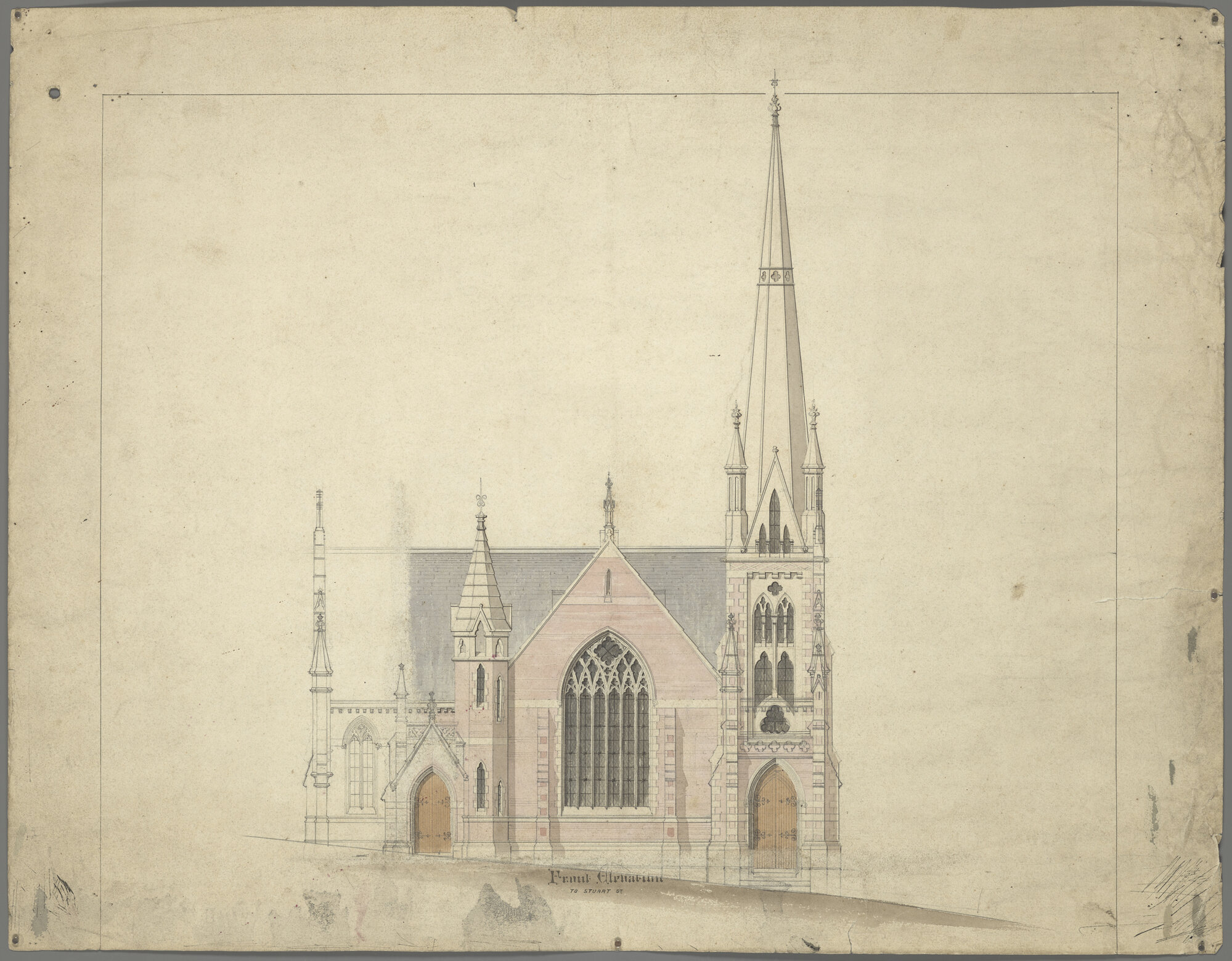 [Trinity Wesleyan Church], plan for proposed church building, front elevation