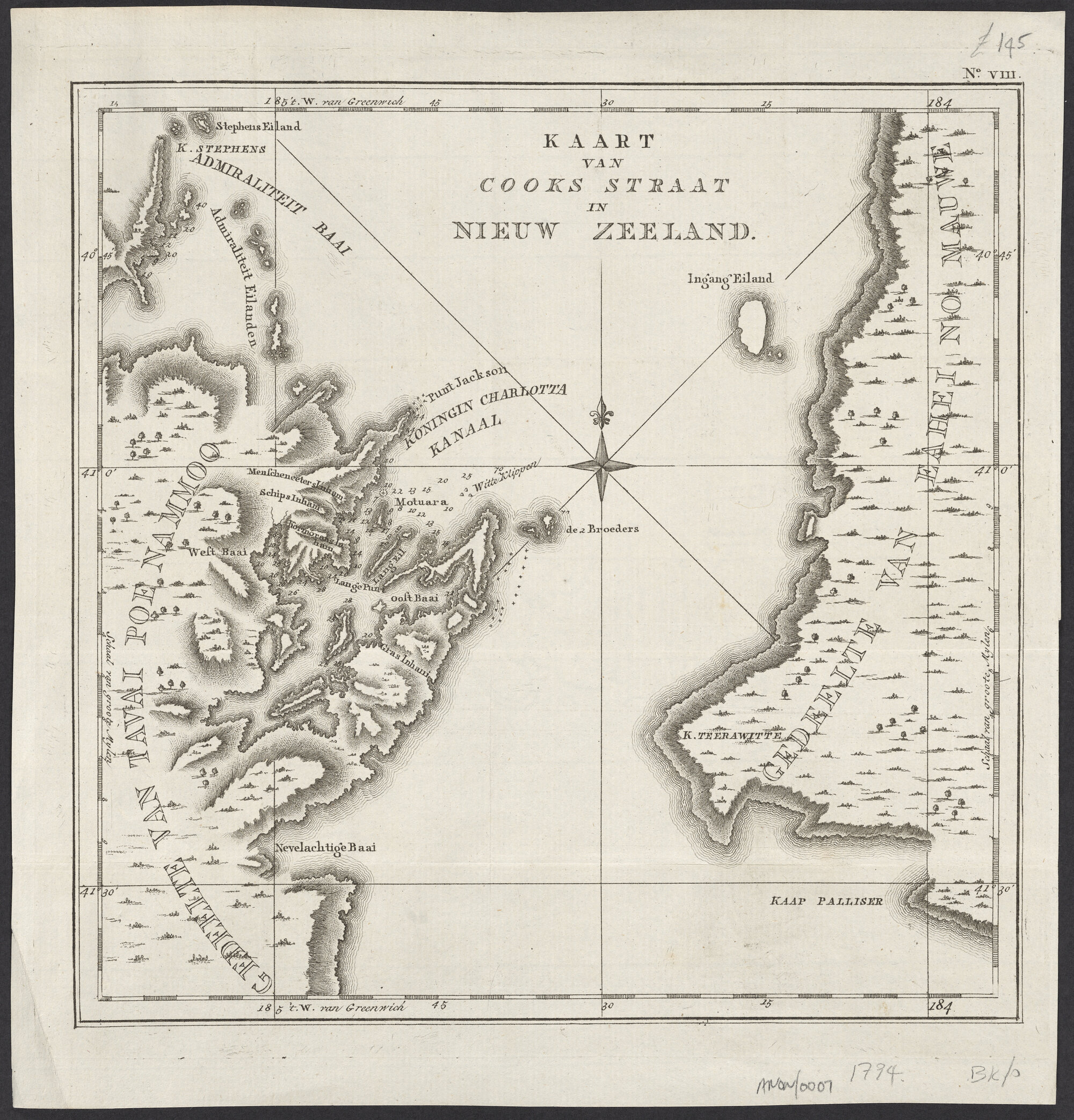 Kaart van Cooks Straat in Nieuw Zeeland