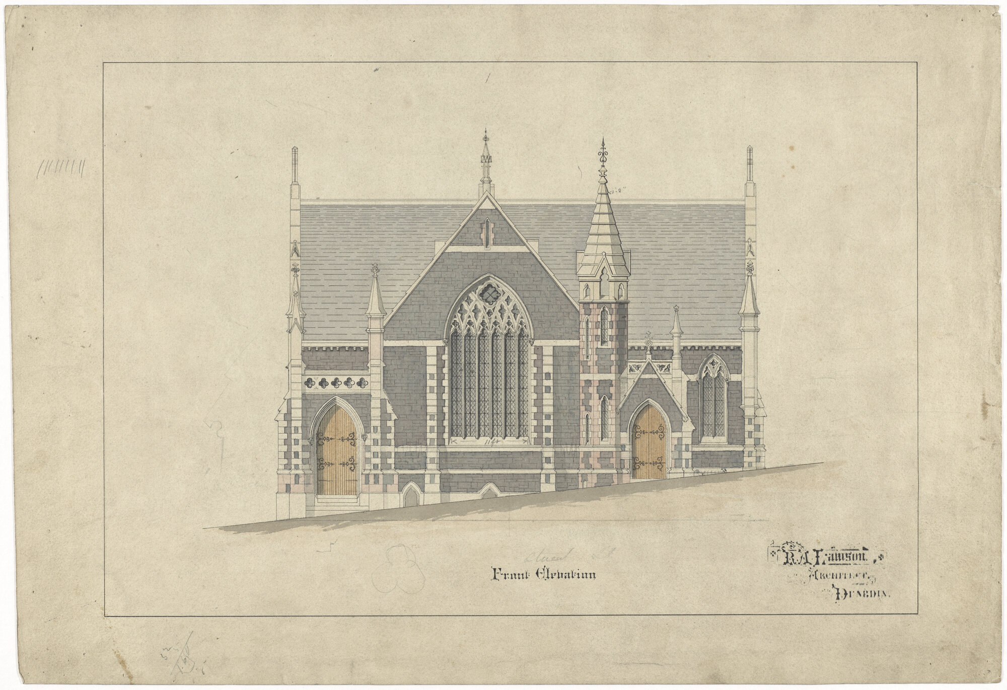 Trinity Wesleyan Church, plan for church building, front elevation