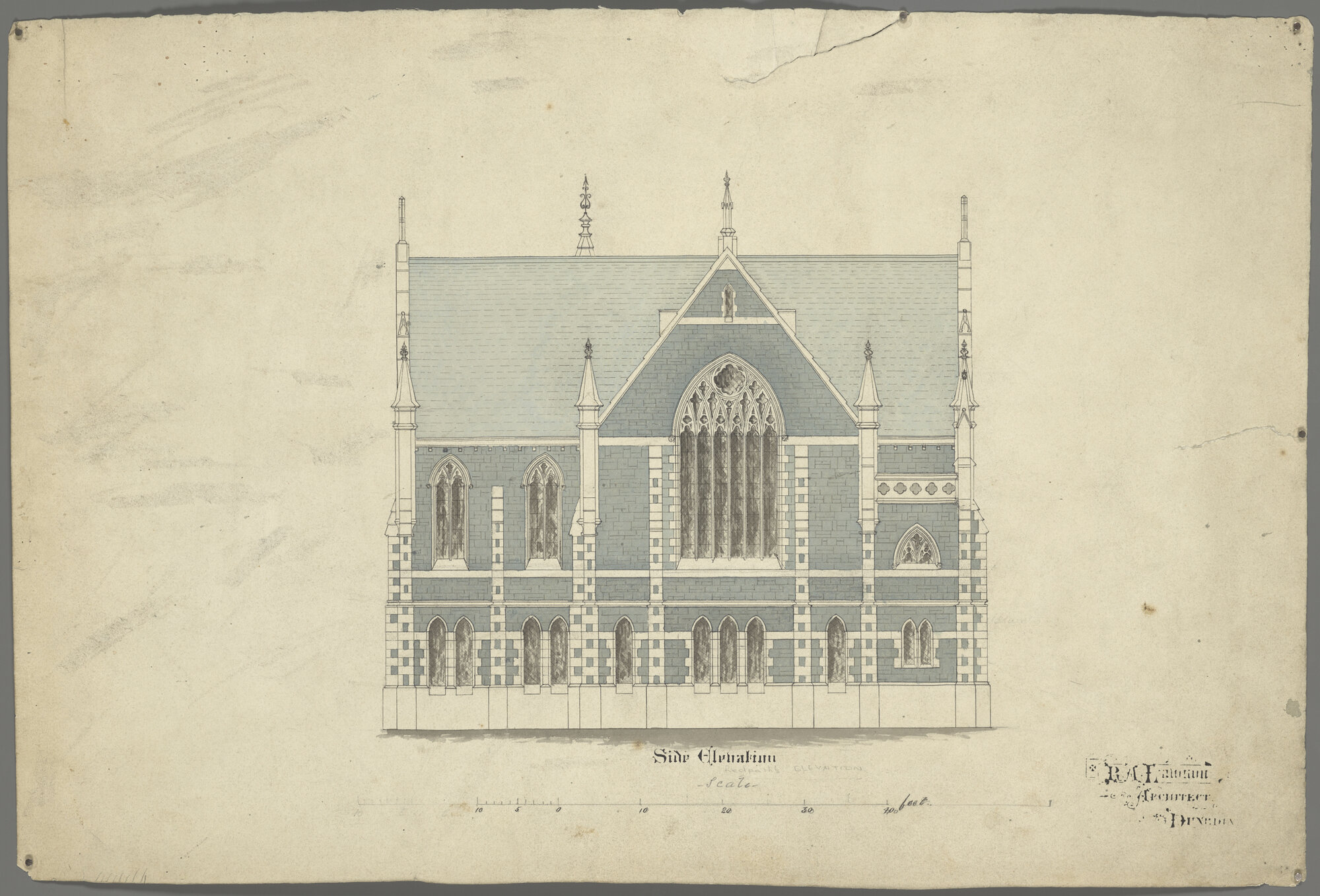 Trinity Wesleyan Church, plan for church building, side elevation
