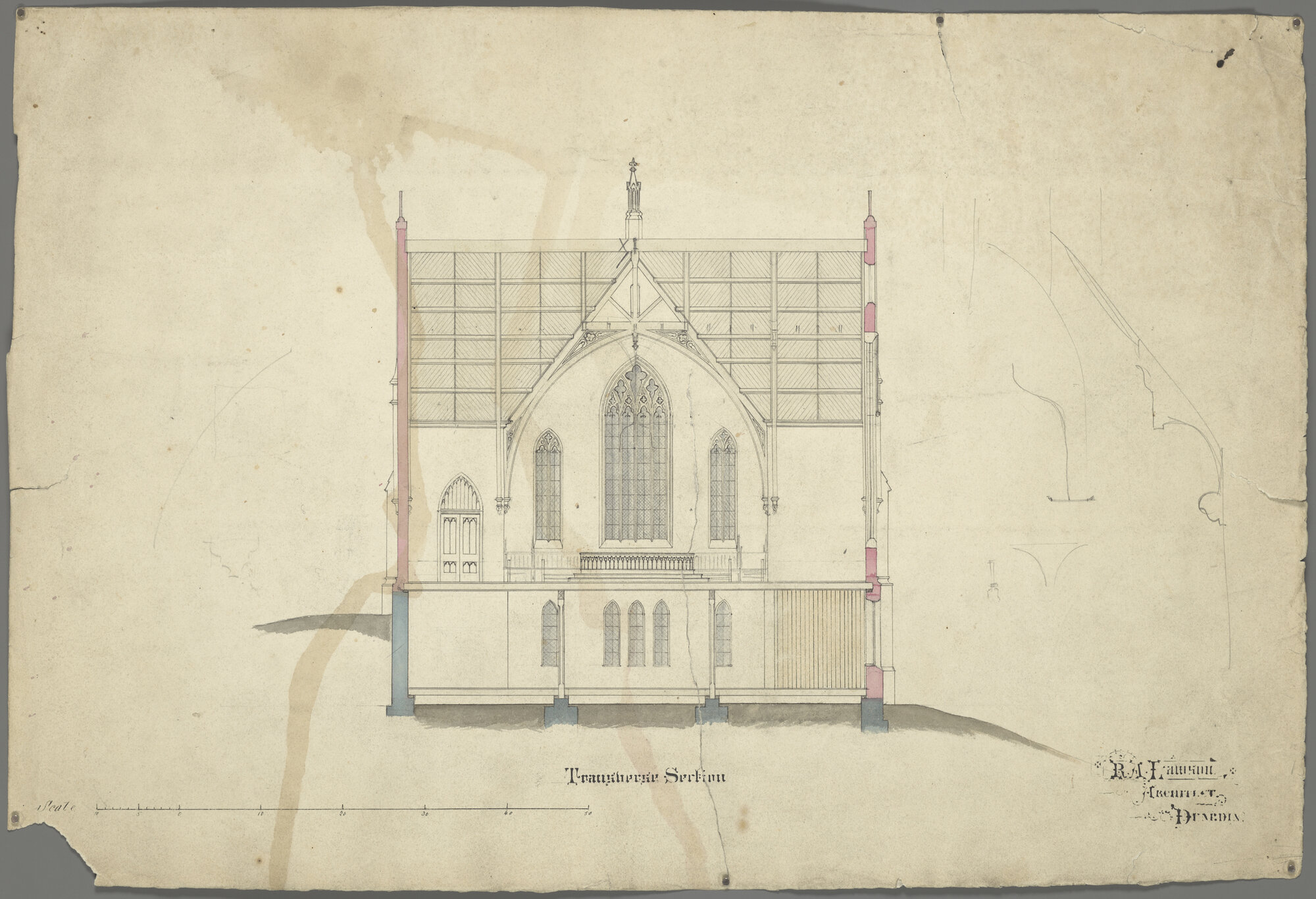 Trinity Wesleyan Church, plan for church building, transverse section