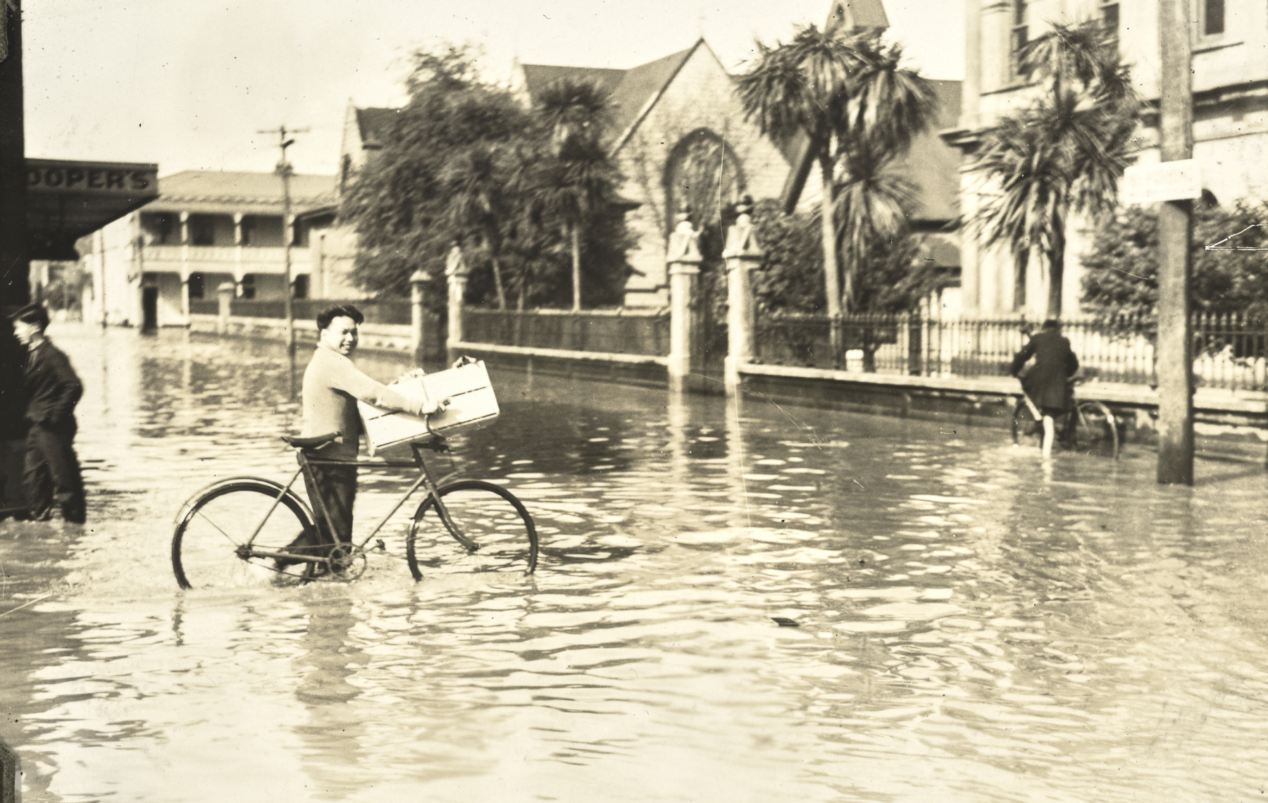 Mackay Street, Greymouth, during flood