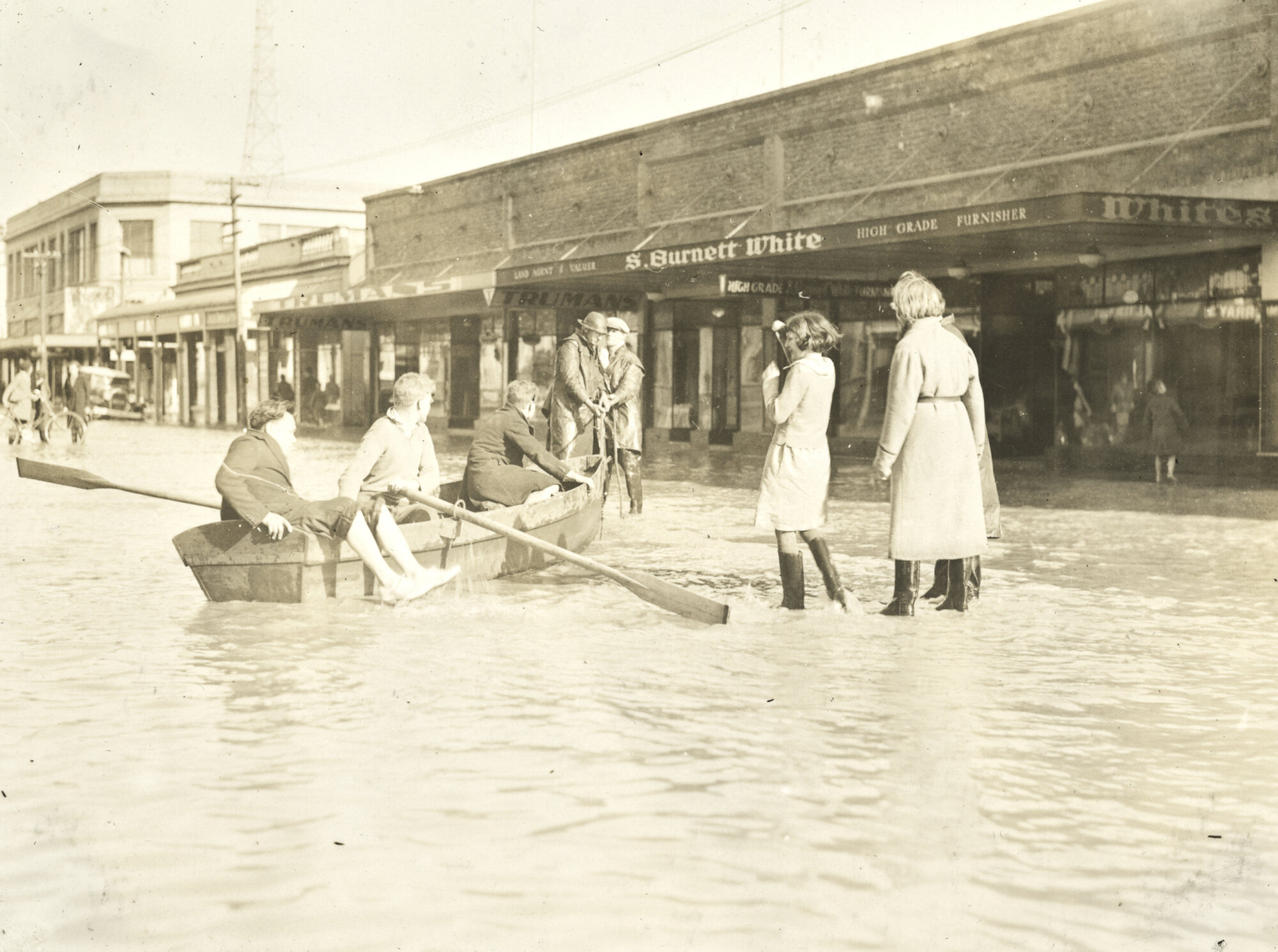 Mackay Street, Greymouth, during flood