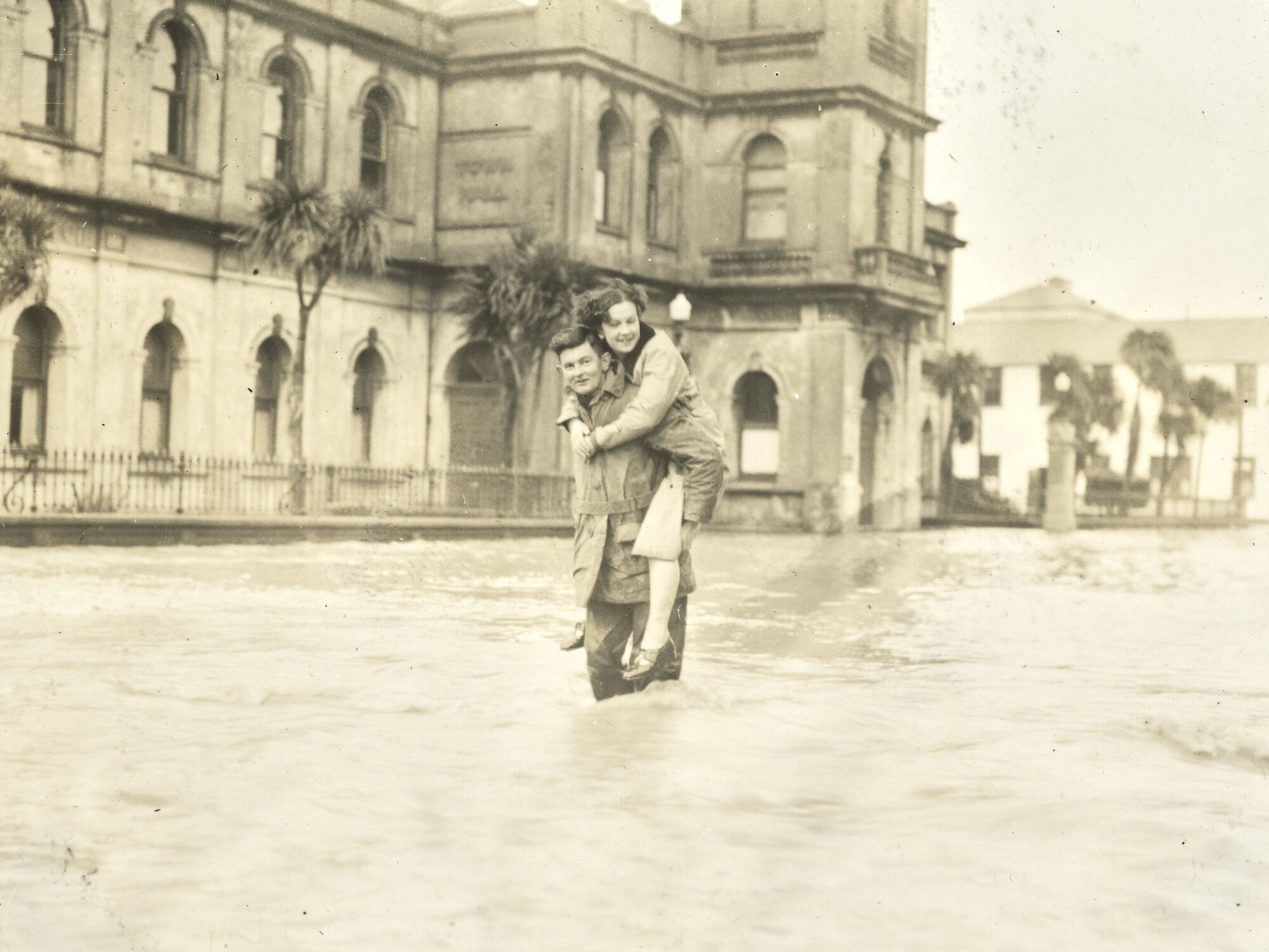 Mackay Street, Greymouth, during flood