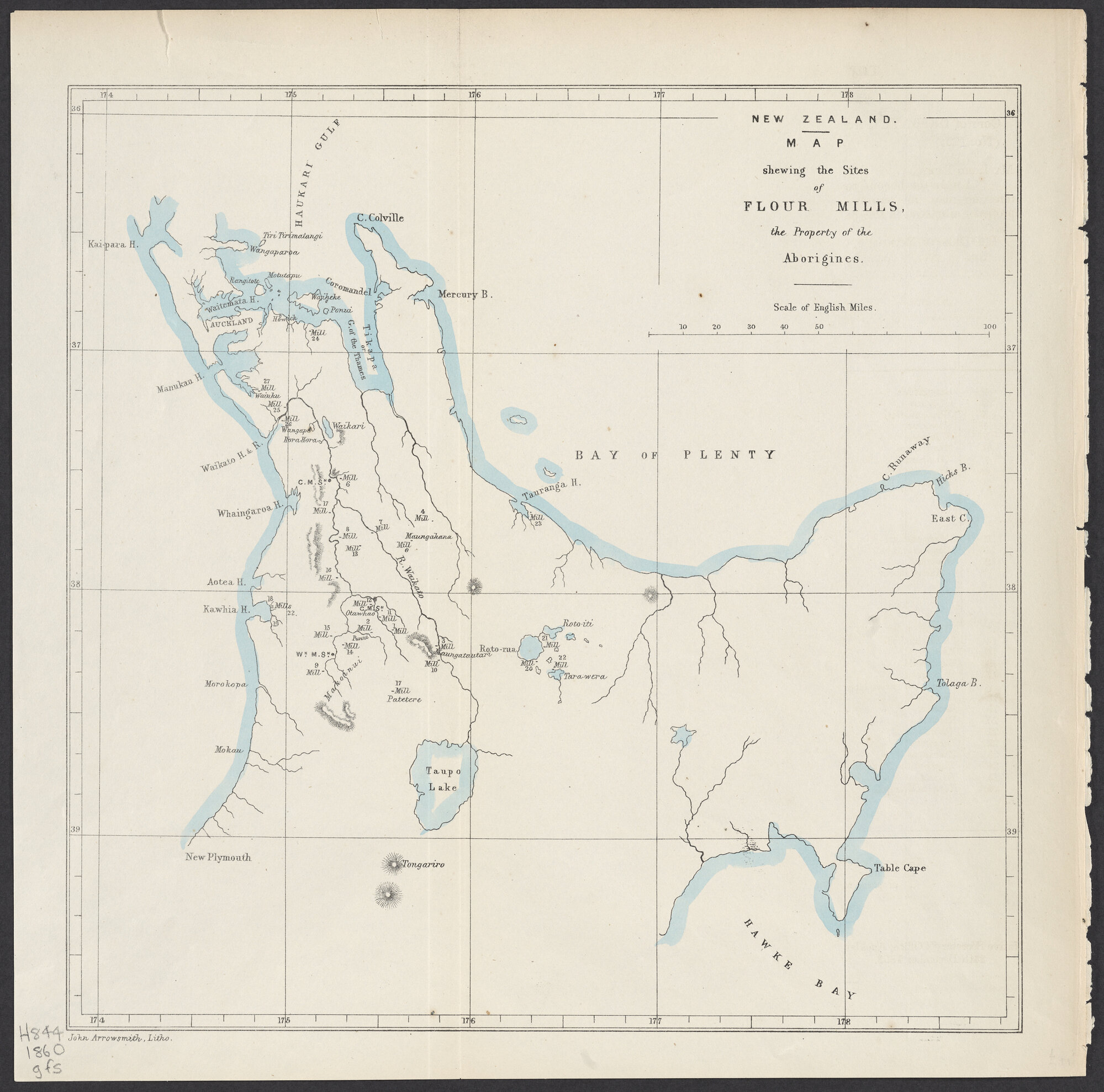 New Zealand. Map shewing the Sites of Flour Mills, the Property of the Aborigines.