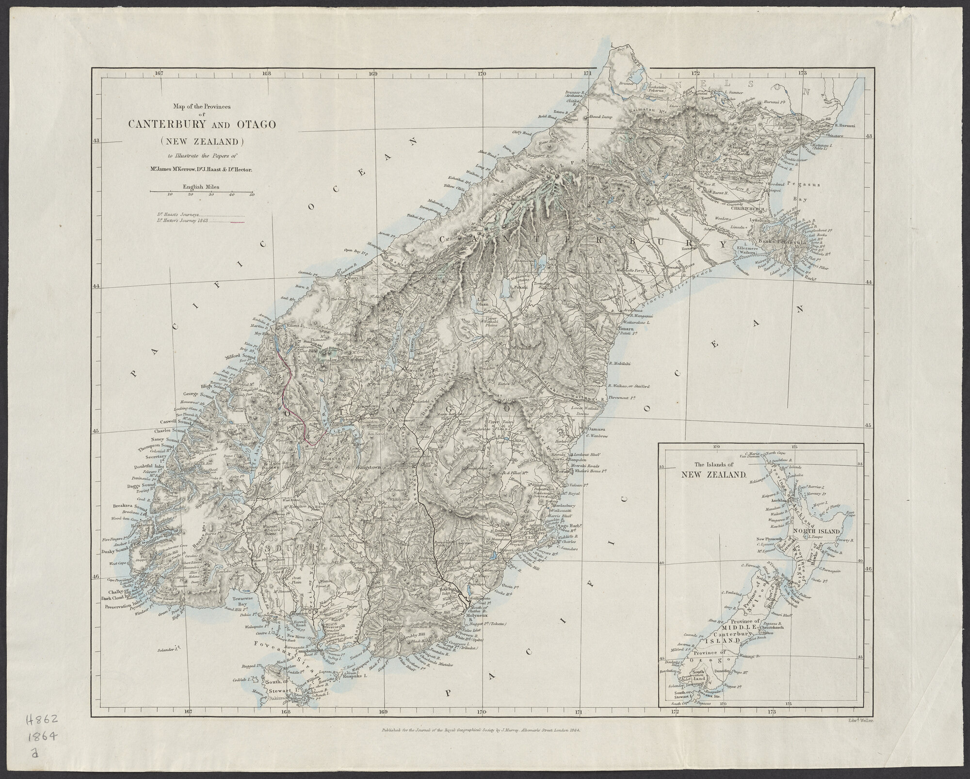 Map of the Provinces of Canterbury and Otago (New Zealand)