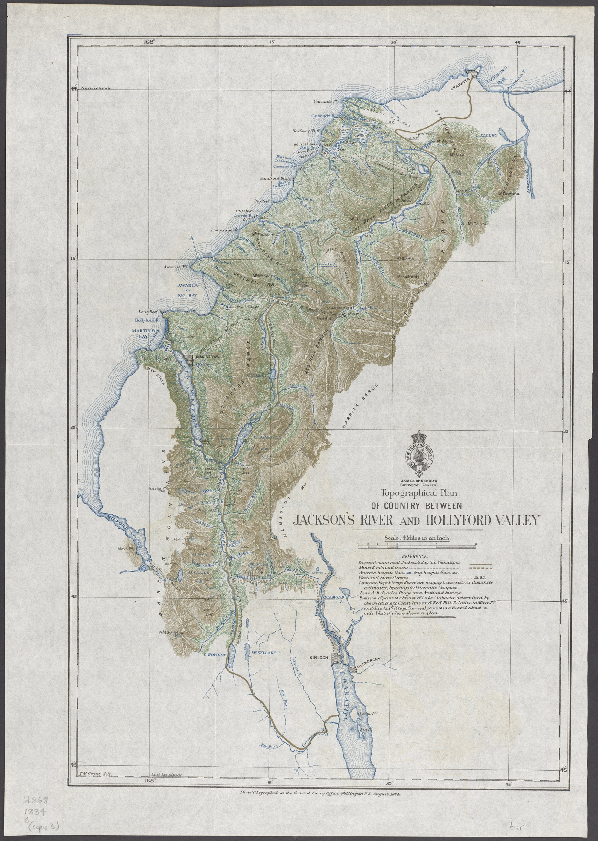 Topographical Plan of Country between Jackson's River and Hollyford Valley