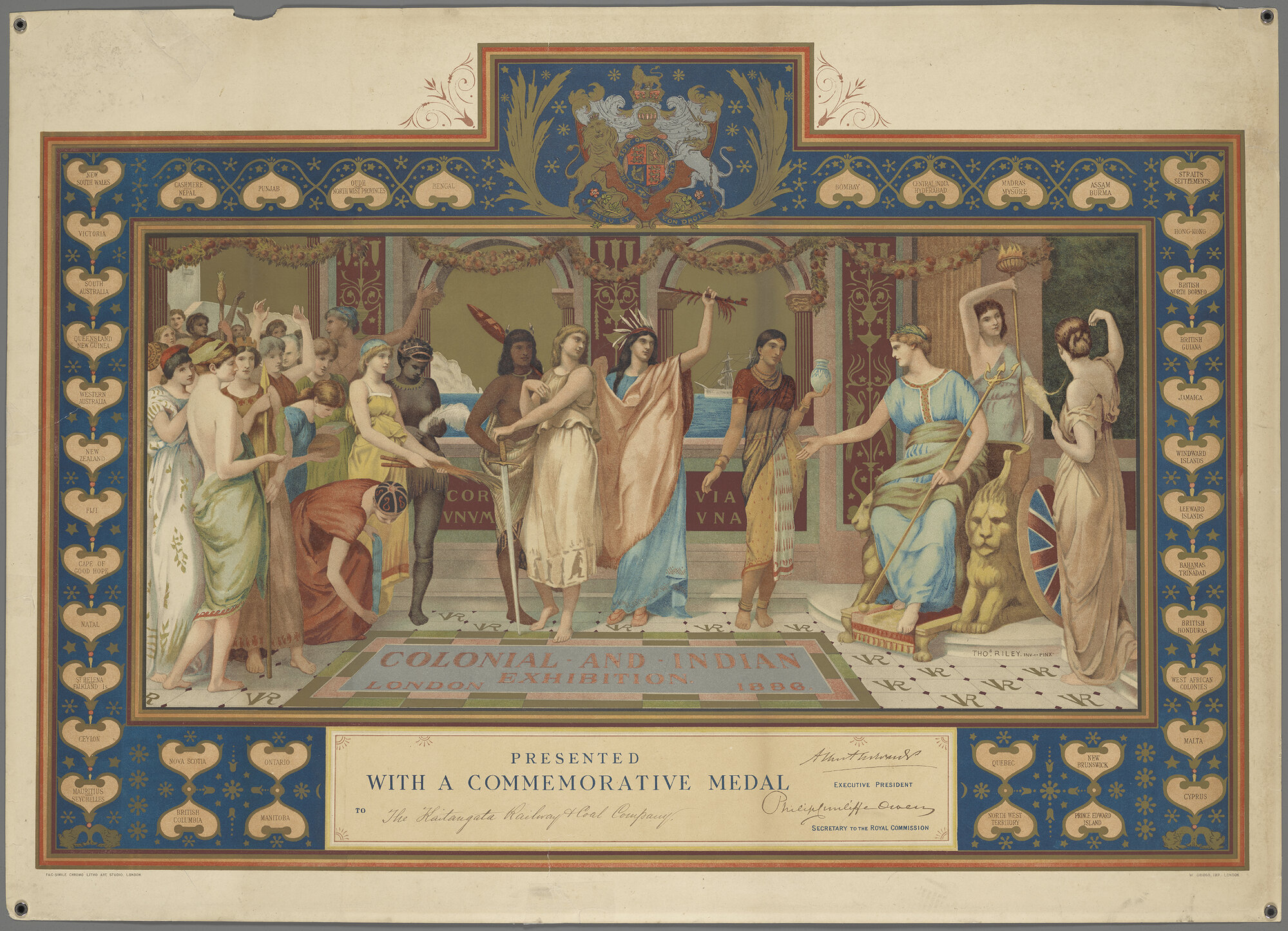 "Colonial - and - Indian Exhibition London 1886 Presented with a Commemorative Medal to The Kaitangata Railway &amp; Coal Company"