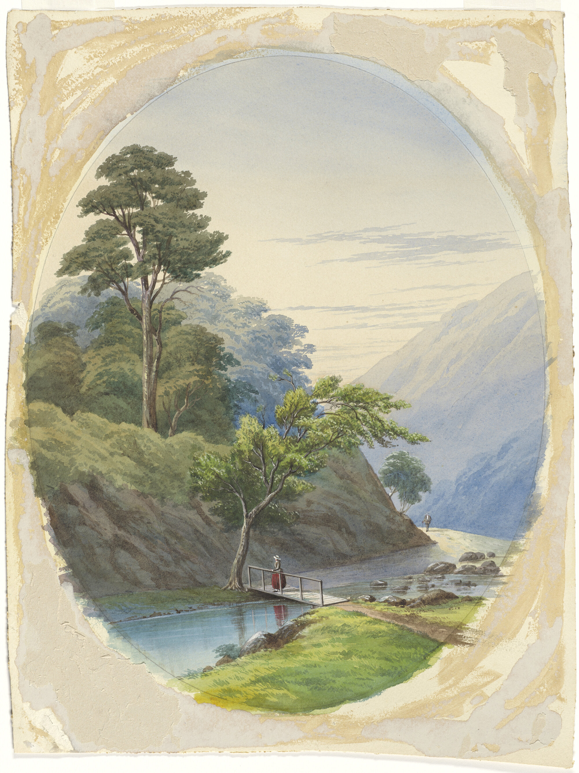 [Woman standing on bridge]