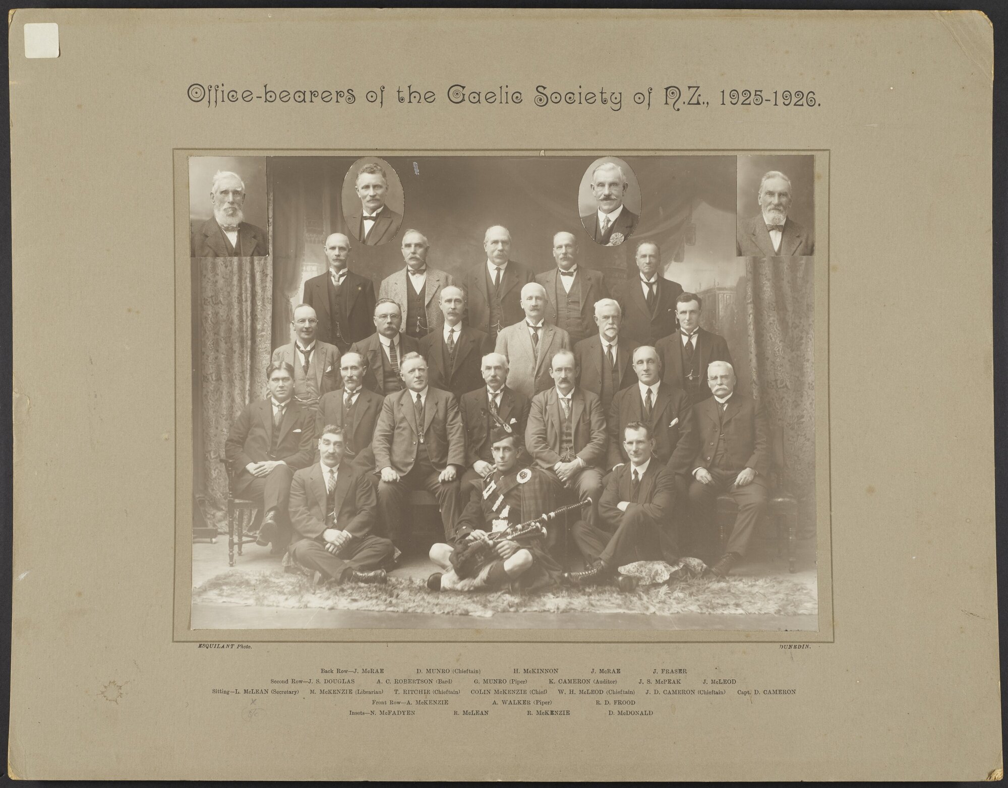 Office bearers of the Gaelic Society of New Zealand 1925-1926