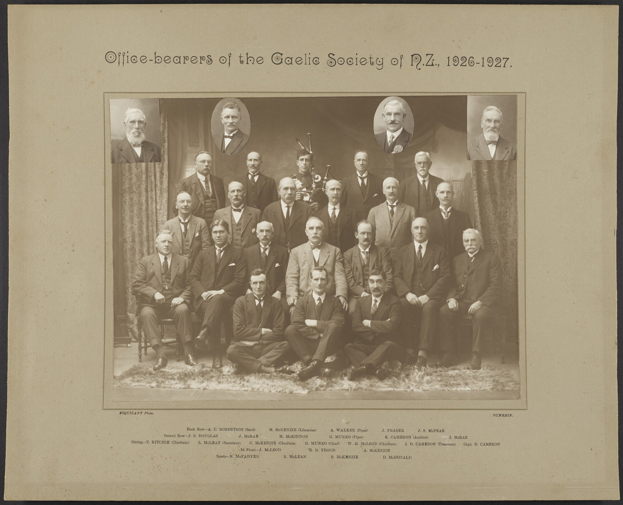Office bearers of the Gaelic Society of New Zealand 1926-1927