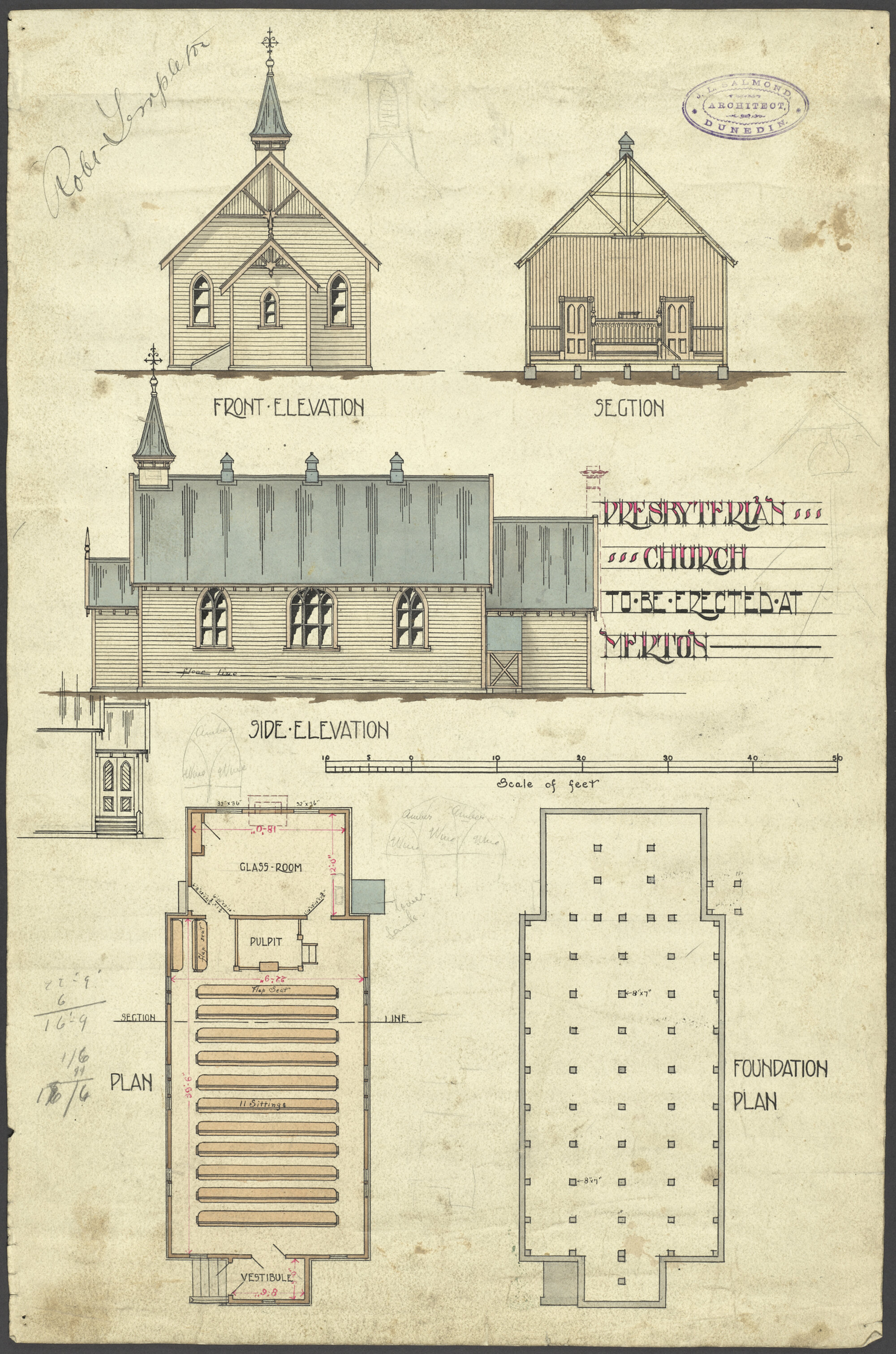 Merton Presbyterian Church, plan for church building