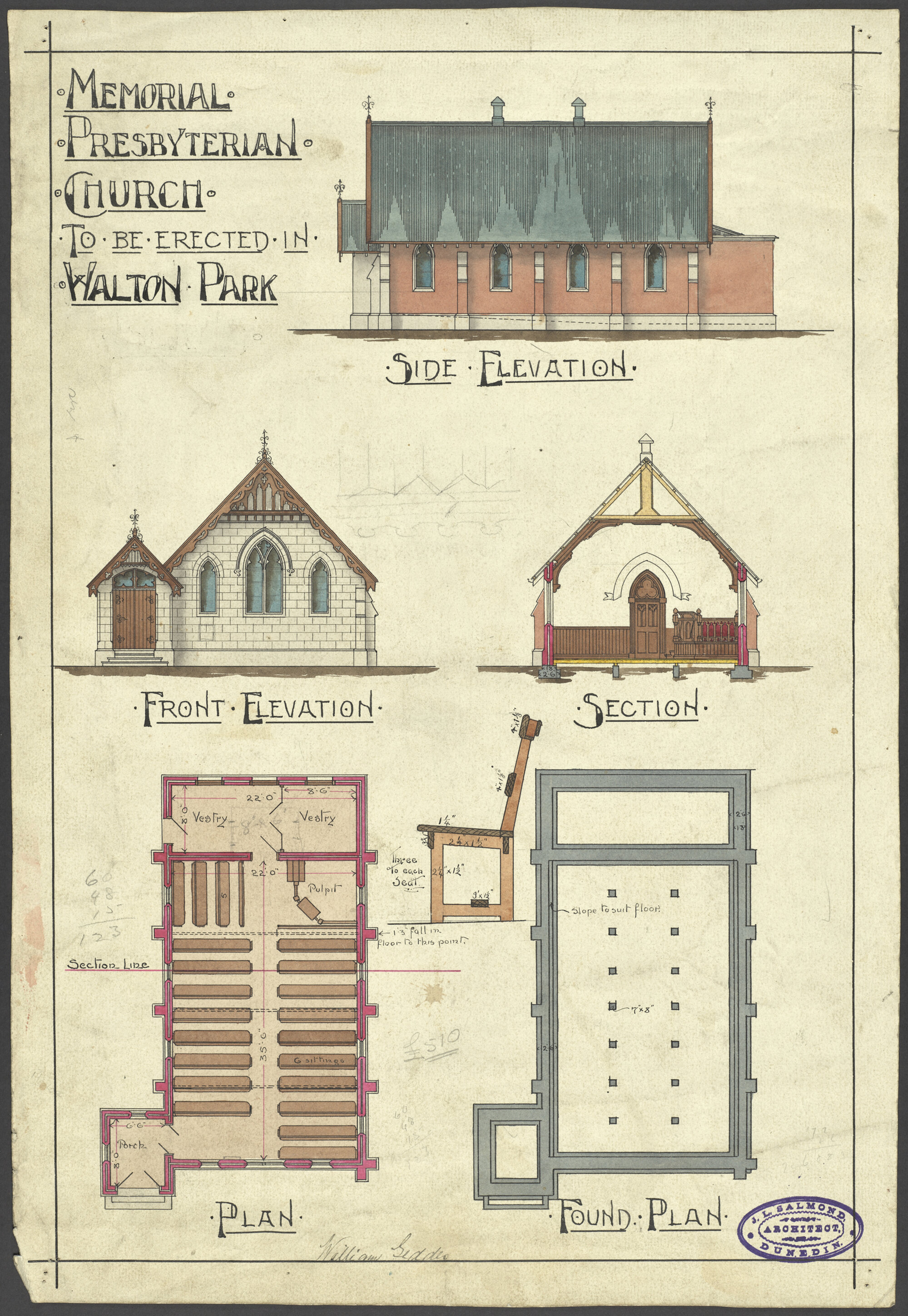 Memorial Presbyterian Church, Walton Park [Fairfield], plan for church building