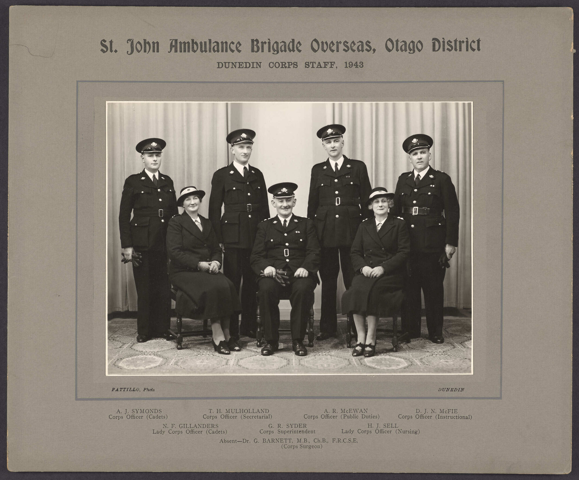 'St John Ambulance Brigade Overseas, Otago District, Dunedin Corps Staff'