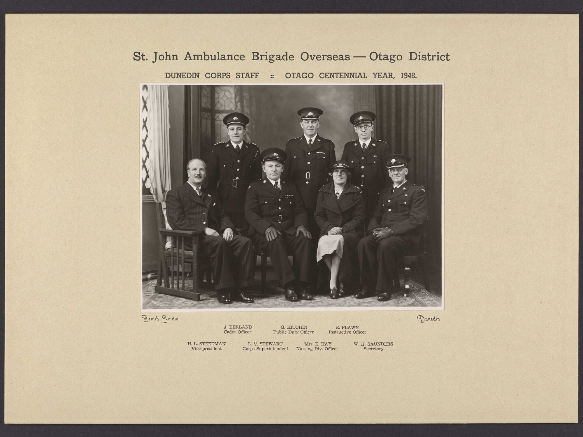 'St John Ambulance Brigade Overseas, Otago District, Dunedin Corps Staff'