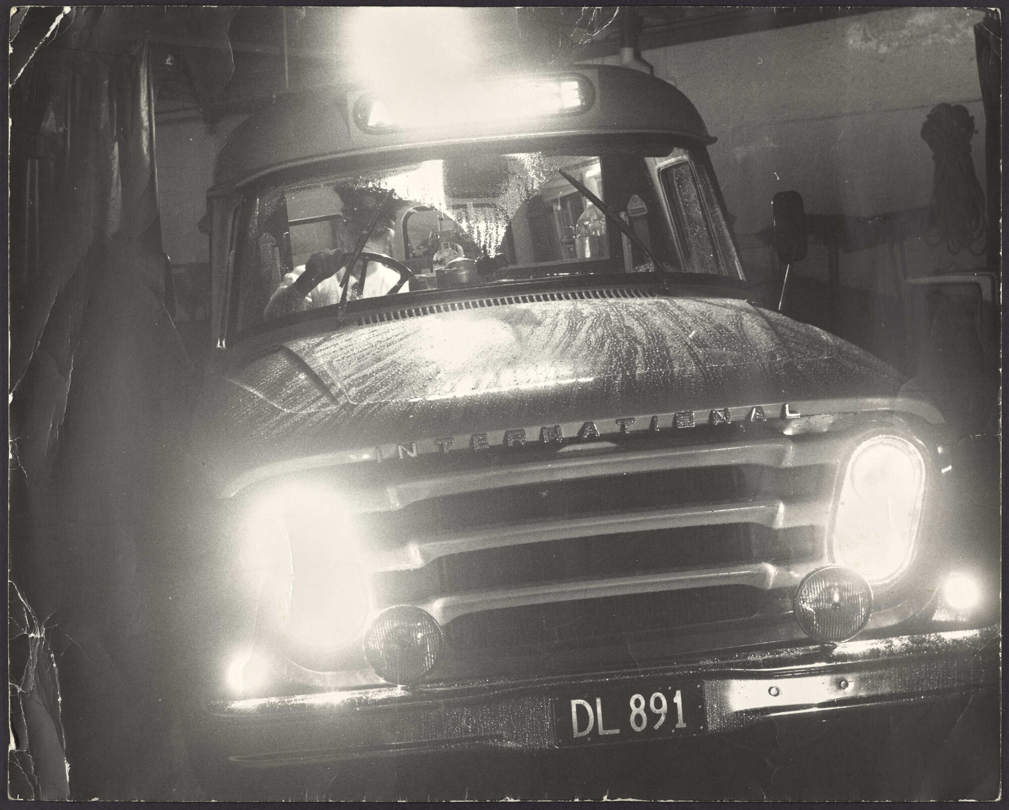 International ambulance on a rainy night
