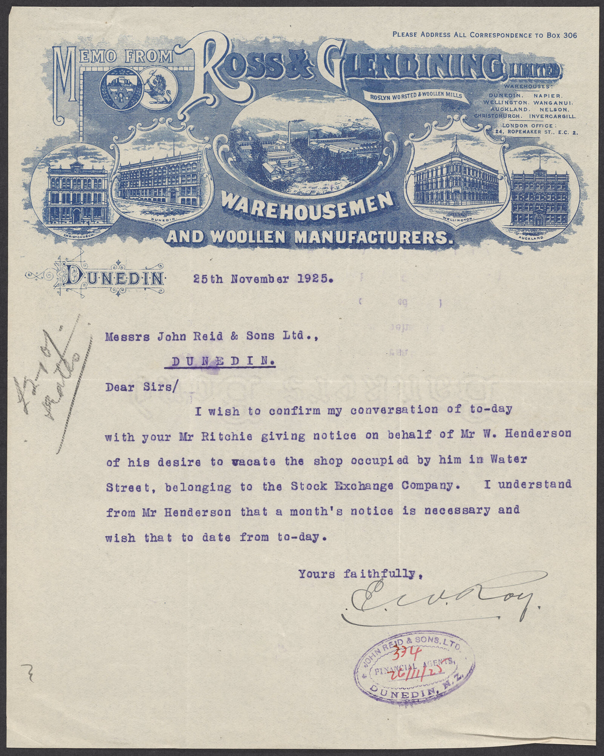 Ross and Glendining letterhead