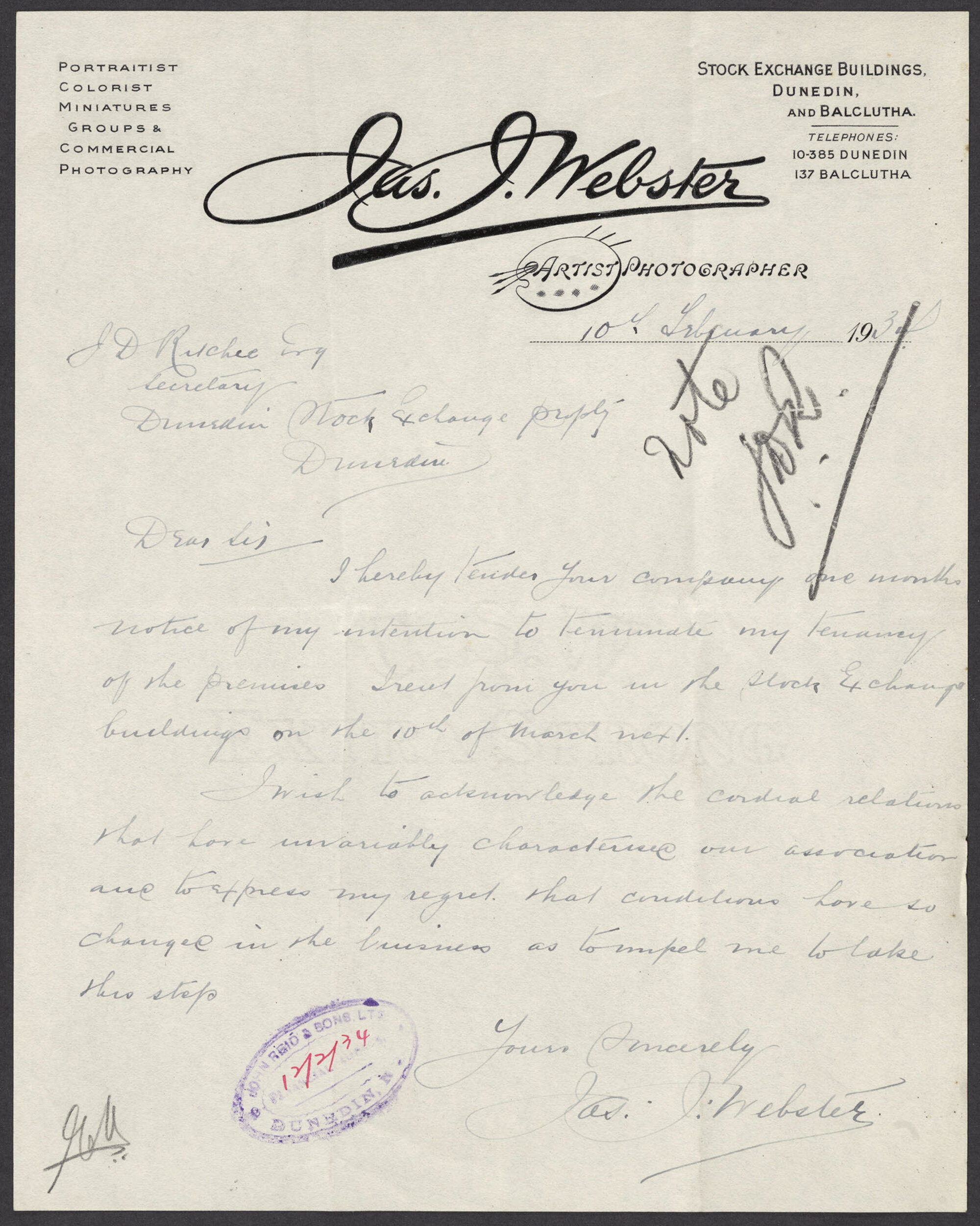 Jas. J. Webster letterhead