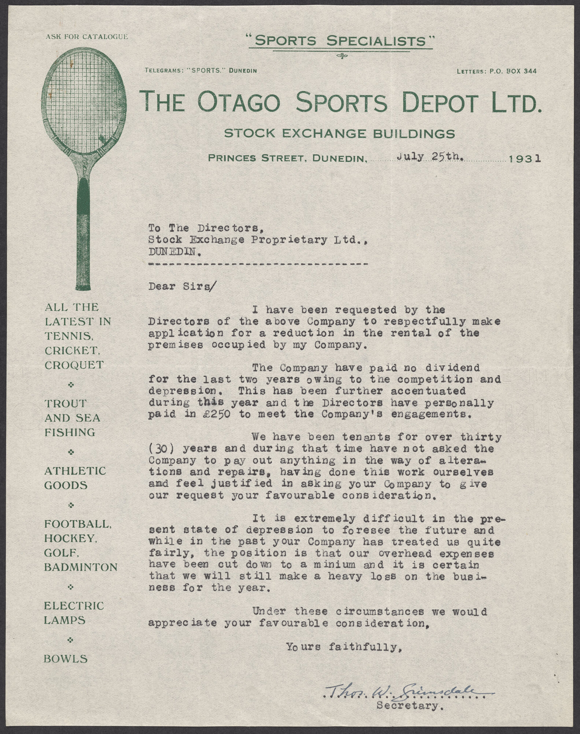 Otago Sports Depot letterhead