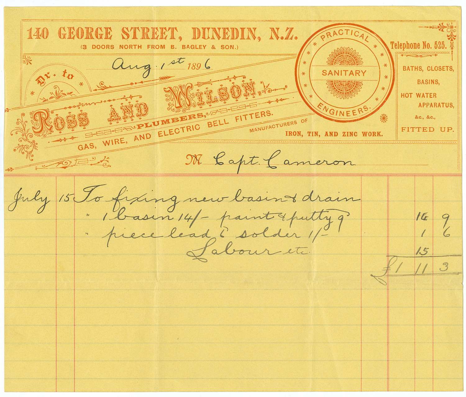 Ross and Wilson billhead