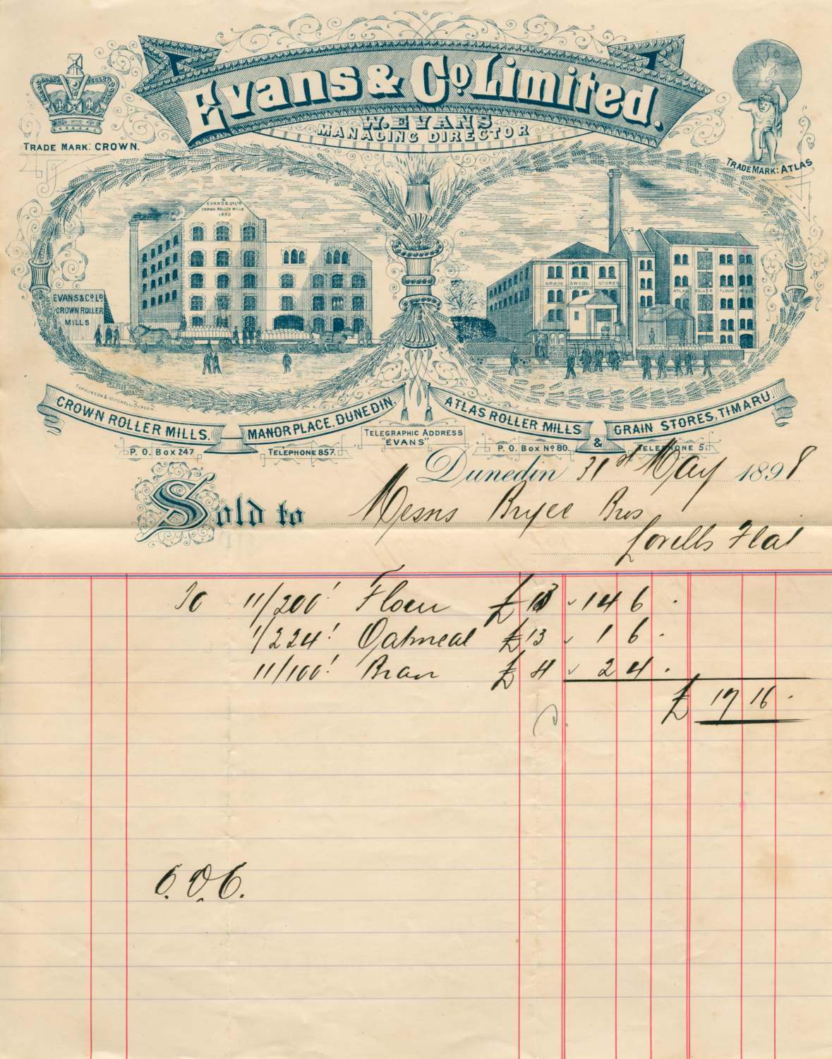 Evans and Company billhead