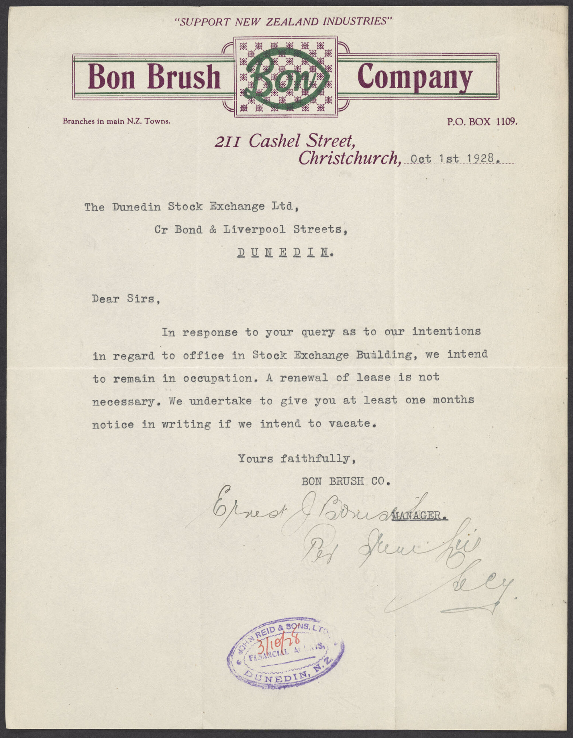 Bon Brush Company letterhead