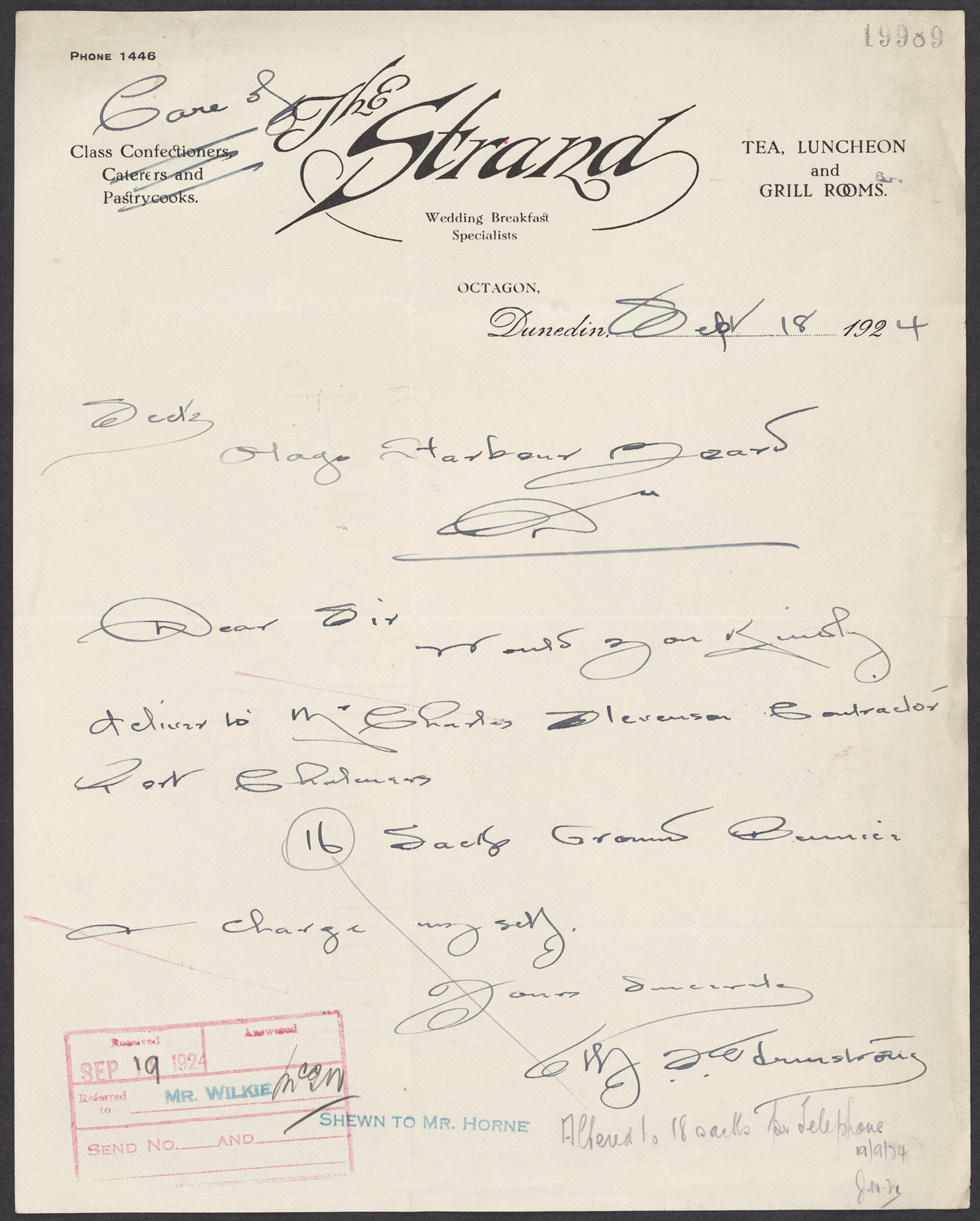 The Strand, tea, luncheon and grill rooms, letterhead