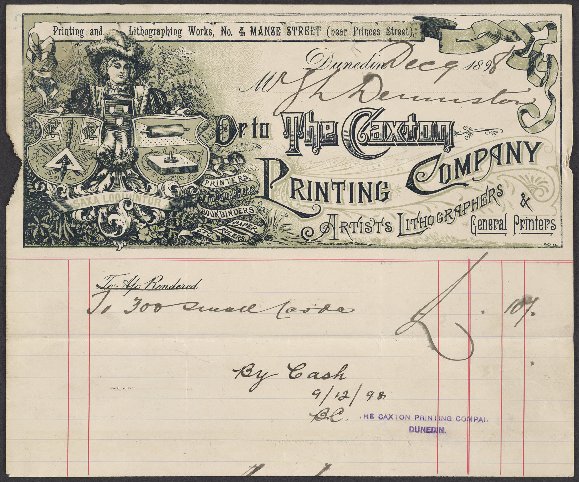 Caxton Printing Company billhead